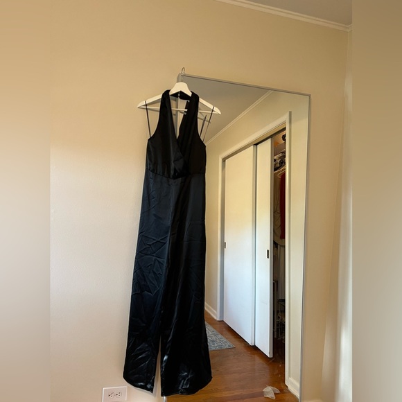 SATIN EFFECT HALTER JUMPSUIT XS ZARA BLACK - Picture 2 of 11